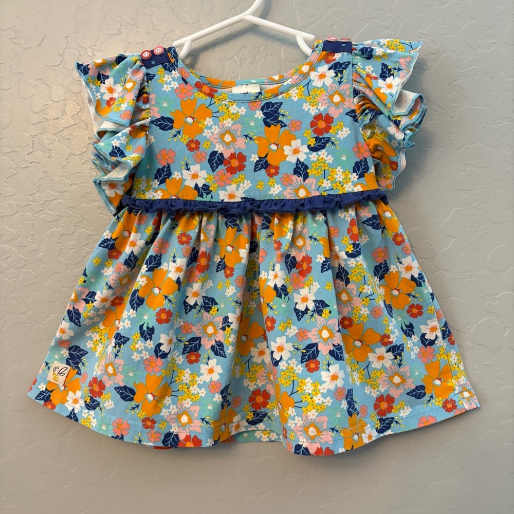 Wildflowers best day ever blue orange floral flutter sleeve top size 2
